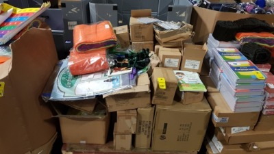 FULL PALLET OF BRAND NEW EDUCATIONAL / STATIONERY EQUIPMENT CONTAINING FLEECY FABRIC, FRENCH WALL BOUTIQUE, TTS HEALTHY EATING HEALTHY LIVING, LITTER PATROL HATS, VARIOUS ETC