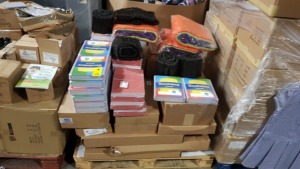 FULL PALLET OF BRAND NEW EDUCATIONAL / STATIONERY EQUIPMENT CONTAINING LAKESHORE VOCABULARY JOURNAL, EXERCISE BOOKS, FLEECY FABRIC ETC