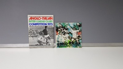2 X ANGLO-ITALIAN INTER-LEAGUE CLUBS COMPETITION 1973 PROGRAMMES. TEAMS INCLUDE - MANCHESTER UNITED, BLACKPOOL, CRYSTAL PALACE, FULHAM, HULL CITY, LUTON TOWN, NEWCASTLE UNITED, OXFORD UNITED, A.S ROME, BARI BOLOGNA, COMO FIORENTINA, HELLAS VERONA & LAZIO