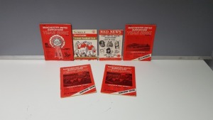 6 X MIXED MANCHESTER UNITED MEMORABILIA BOOKS TO INCLUDE - 1 X MAN UTD 1973 NO.2 YEAR BOOK WITH ALEX STEPNEY AUTOGRAPH, 1 X NO.3 1974 YEAR BOOK & 2 X NO.4 1975 YEAR BOOK. ALSO 1 X HISTORY OF MANCHESTER UNITED FOOTBALL CLUB & 1996 RED NEWS MAGAZINE ALL IN 