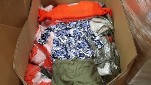 A PALLET OF CLOTHING IN VARIOUS STYLES AND SIZES INCLUDING JULIPA LIGHT CARDIGAN, JD WILLIAMS KHAKI SHORTS AND TU WOMENS ORANGE JUMPERS ETC