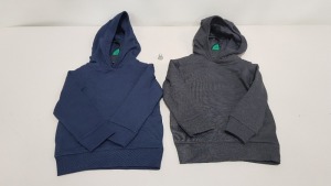 A PALLET OF APPROX 400 X CHILDRENS HOODIES IN BLUE AND GREY IN SIZES 2/3 AND 12/18M