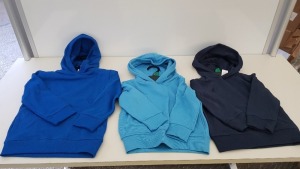 A PALLET OF APPROX 400 X CHILDRENS HOODIES IN SHADES OF BLUE IN VARIOUS SIZES