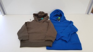 A PALLET OF APPROX 400 X CHILDRENS HOODIES IN SHADES OF BLUE AND GREEN IN VARIOUS SIZES