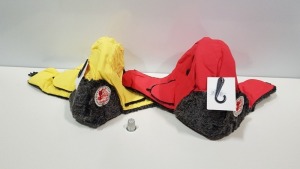 190 X BRAND NEW RED AND YELLOW TRAPPER HATS