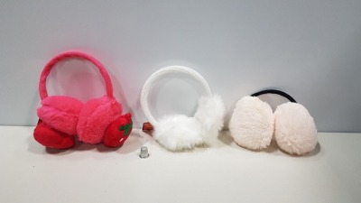 80 X BRAND NEW EAR MUFFS IN VARIOUS STYLES IE WHITE, CREAM AND STRAWBERRY