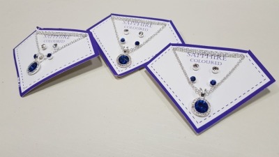 136 X BRAND NEW AVON NADYA 3 PIECE BIRTHSTONE GIFTSET - SAPPHIRE COLOURED 1 X NECKLACE AND 2 X PAIRS OF EARRINGS