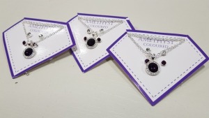 136 X BRAND NEW AVON NADYA 3 PIECE BIRTHSTONE GIFTSET - AMETHYST COLOURED 1 X NECKLACE AND 2 X PAIRS OF EARRINGS