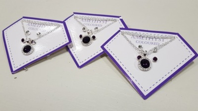 136 X BRAND NEW AVON NADYA 3 PIECE BIRTHSTONE GIFTSET - AMETHYST COLOURED 1 X NECKLACE AND 2 X PAIRS OF EARRINGS