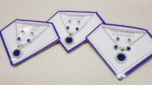 136 X BRAND NEW AVON NADYA 3 PIECE BIRTHSTONE GIFTSET - SAPPHIRE COLOURED 1 X NECKLACE AND 2 X PAIRS OF EARRINGS