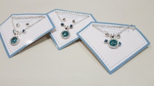 136 X BRAND NEW AVON NADYA 3 PIECE BIRTHSTONE GIFTSET AQUAMARINE COLOURED 1 X NECKLACE AND 2 X PAIRS OF EARRINGS