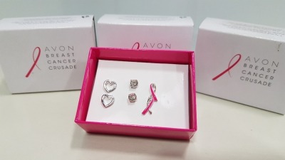 APPROX 85 X BRAND NEW TRUDY BREAST CANCER CRUSADE EARRING GIFSET - 3 PAIRS OF EARRINGS