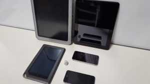 5 PIECE ELECTRONICS LOT CONTAINING HP TCHOO TABLET, CYCLONE VOYAGER 2 TABLET, NOOK TABLET AND 2 IPHONES ALL FOR SPARES