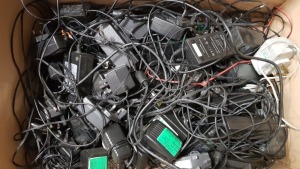 APPROX 55 X ASSORTED VOLTAGE CHARGERS IN ONE BOX