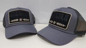 30 X BRAND NEW BAGGED SIKSILK GREY WASHED COTTON MESH TRUCKER CAP - IN ONE TRAY (TRAY NOT INCLUDED)