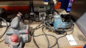 240V ELECTRIC PLANNER, WOODSTAR GRINDER AND A MAKITA HAMMER DRILL,