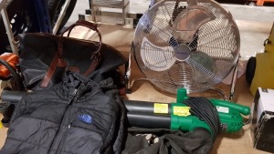PRO ELEC FAN, ELECTRIC BLOWER SHEDDER, NORTH FACE COAT AND A BAG