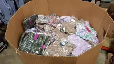 FULL PALLET BOX OF BRAND NEW MAINLY WOMEN'S CLOTHING IE. AMBER, EMILY ROSE, AMALINA TOPS, CARDIGANS ETC.