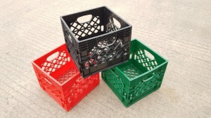 60 X PLASTIC CRATES IN VARIOUS COLOURS (3300 X 3300MM) (270M DEEP)
