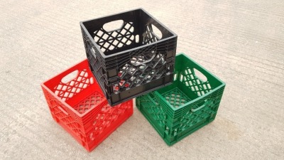 60 X PLASTIC CRATES IN VARIOUS COLOURS (3300 X 3300MM) (270M DEEP)