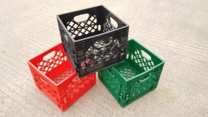 60 X PLASTIC CRATES IN VARIOUS COLOURS (3300 X 3300MM) (270M DEEP)