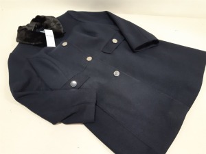 9 X BRAND NEW DOROTHY PERKINS NAVY COLOURED FAUX FURR BUTTON COATS SIZE UK 14 AND 16 RRP-£540.00