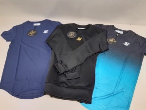 12 X PIECE SIK SILK CLOTHING LOT CONTAINING CORE GYM TEES, RAGLAN TECH TEES AND MONOGRAM FADE TEES ETC