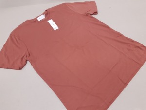 32 X BRAND NEW TOPMAN ROUND KNECK T-SHIRTS IN DEEP CORAL IN UK SIZE SMALL + X LARGE