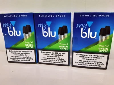 120 X PACK OF 2 - 1.5ml MY BLU LIQUIDPODS (9mg/ml) GREEN APPLE FLAVOURED - IN 2 BOXES
