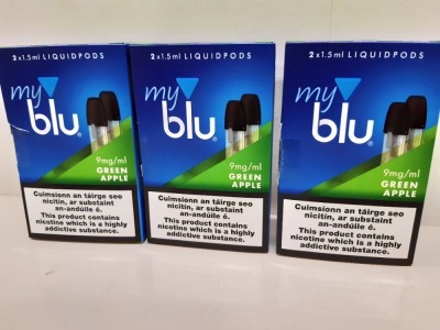 120 X PACK OF 2 - 1.5ml MY BLU LIQUIDPODS (9mg/ml) GREEN APPLE FLAVOURED - IN 2 BOXES