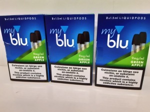 120 X PACK OF 2 - 1.5ml MY BLU LIQUIDPODS (9mg/ml) GREEN APPLE FLAVOURED - IN 2 BOXES