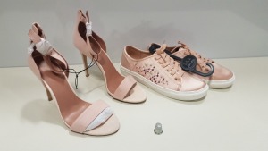 16 PAIRS OF BRAND NEW LADIES PINK TRAINERS & HIGH HEELED SHOES IN VARIOUS SIZES