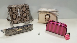 20 PIECE BAG LOT CONTAINING 4 X VICTORIA SECRET BROWN BAGS, 8 X VICTORIA SECRET PINK BAGS AND 8 X TOPSHOP BAGS IN VARIOUS STYLES
