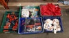 5 TRAYS CONTAINING VARIOUS ACCESSORIES IE TABLE STRIMMERS, VARIOUS FOOTBALLS, A FITNESS BAND, TOILET PANSEAL WITH PUMP AND VARIOUS KIDS GAMES AND PRODUCTS ETC