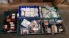 5 TRAYS CONTAINING VARIOUS ACCESSORIES IE HAND TROWELS, BABY BOTTLE BRUSH SETS, PLASTER PRIMER, CUSHIONED DOOR STOPPERS, PAPER STRAWS IN VARIOUS STYLES AND BBQ CLEANING MITTS ETC