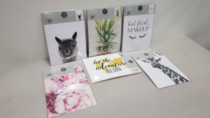 1152 X BRAND NEW A3 POSTERS IN VARIOUS DESIGNS IE BUT FIRST MAKEUP, FLOWER POSTER, STAY WILD, XOXO, LET THE ADVENTURE BEGIN, GIRAFFE AND A PINEAPPLE POSTER IN 32 BOXES