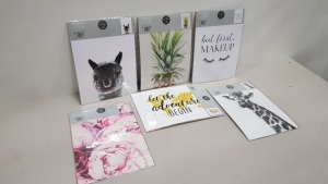 1152 X BRAND NEW A3 POSTERS IN VARIOUS DESIGNS IE BUT FIRST MAKEUP, FLOWER POSTER, STAY WILD, XOXO, LET THE ADVENTURE BEGIN, GIRAFFE AND A PINEAPPLE POSTER IN 32 BOXES
