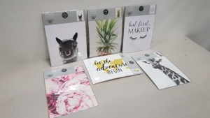 1152 X BRAND NEW A3 POSTERS IN VARIOUS DESIGNS IE BUT FIRST MAKEUP, FLOWER POSTER, STAY WILD, XOXO, LET THE ADVENTURE BEGIN, GIRAFFE AND A PINEAPPLE POSTER IN 32 BOXES