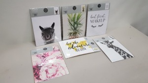 1152 X BRAND NEW A3 POSTERS IN VARIOUS DESIGNS IE BUT FIRST MAKEUP, FLOWER POSTER, STAY WILD, XOXO, LET THE ADVENTURE BEGIN, GIRAFFE AND A PINEAPPLE POSTER IN 32 BOXES