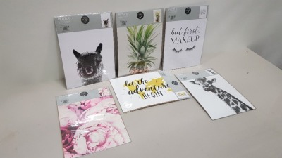 1152 X BRAND NEW A3 POSTERS IN VARIOUS DESIGNS IE BUT FIRST MAKEUP, FLOWER POSTER, STAY WILD, XOXO, LET THE ADVENTURE BEGIN, GIRAFFE AND A PINEAPPLE POSTER IN 32 BOXES