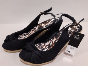 25 X BRAND NEW F&F WEDGE SHOES IN BLACK WITH LEOPARD PRINT IN VARIOUS SIZES (UK4,5,6 & 8)