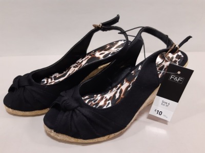25 X BRAND NEW F&F WEDGE SHOES IN BLACK WITH LEOPARD PRINT IN VARIOUS SIZES (UK4,5,6 & 8)