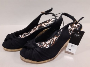 25 X BRAND NEW F&F WEDGE SHOES IN BLACK WITH LEOPARD PRINT IN VARIOUS SIZES (UK4,5,6 & 8)