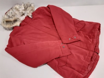 8 X BRAND NEW ONLY & SONS RED WASH PARKER JACKETS WITH FURR HOODS IN SIZE XL AND LARGE RRP £35.00pp