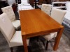 1 X DINING TABLE IN OAK 140CM X 80CM WITH 2 X CREAM LEATHER CHAIRS AND 2 X BUTTONED CREAMED CHAIRS