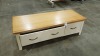 1 X COFFEE TABLE/ TV STAND IN OAK AND CREAM 52CM X 133CM X 41CM