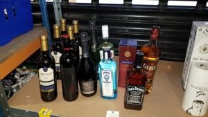 13 PIECE ALCOHOL LOT CONTAINING CRIN ROJA WINE, JACK DANIELS WHISKEY AND GRANTS WHISKEY ETC