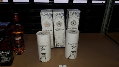 3 X POL ROGER CHAMPAGNE IN BOXES AND 2 X PREMIUM HARROGATE GIN IN BOXES