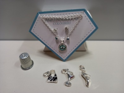 100 + NADYA 3 PIECE BIRTHSTONE GIFTSET - AQUAMARINE COLOURED - 1 X NECKLACE AND 2 X PAIRS OF EARRINGS IN A TRAY (NOT INCLUDED)