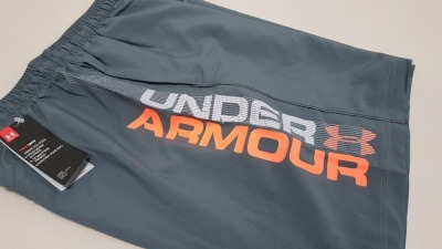 15 X BRAND NEW BAGGED UNDER ARMOUR BLACK WOVEN GRAPH SHORTS IN SIZE SMALL TOTAL RRP £299.85